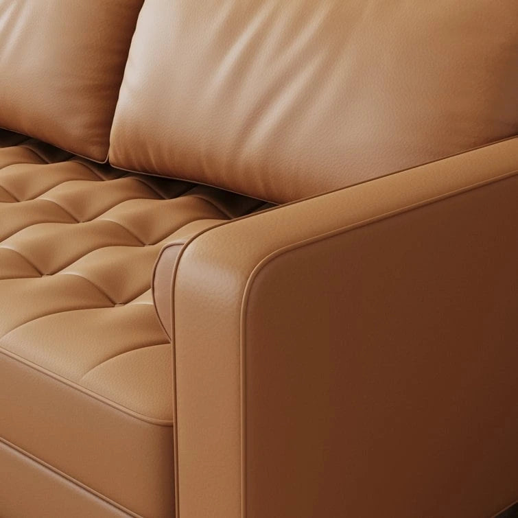70" Tufted Faux Leather Square Arm Sofa with 2 Toss Pillows