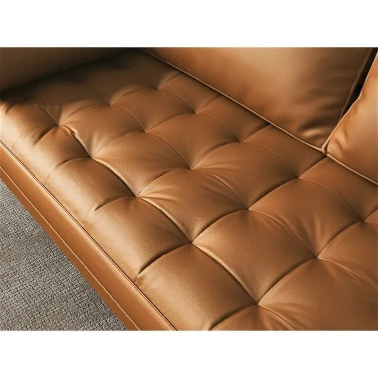 70" Tufted Faux Leather Square Arm Sofa with 2 Toss Pillows