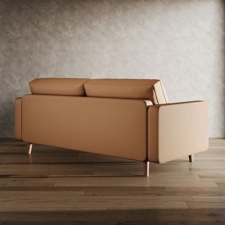 70" Tufted Faux Leather Square Arm Sofa with 2 Toss Pillows