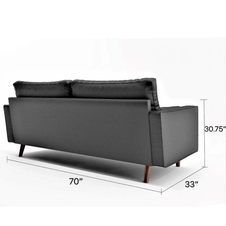 70" Tufted Faux Leather Square Arm Sofa with 2 Toss Pillows