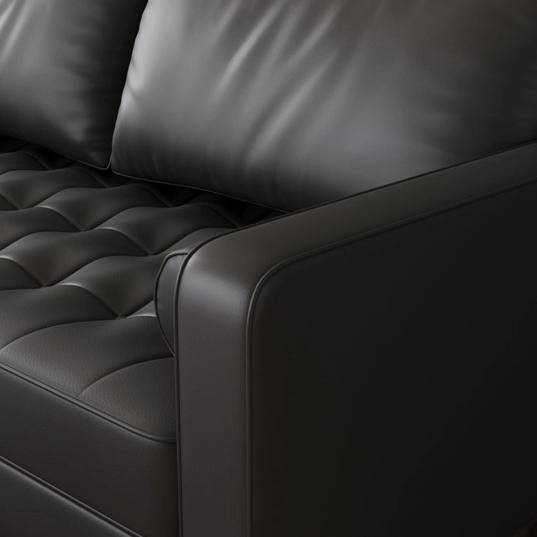 70" Tufted Faux Leather Square Arm Sofa with 2 Toss Pillows
