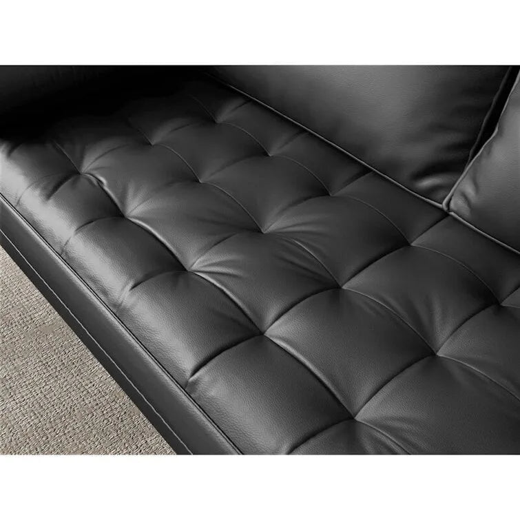 70" Tufted Faux Leather Square Arm Sofa with 2 Toss Pillows