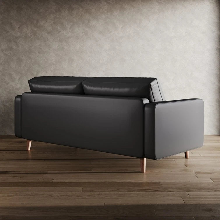 70" Tufted Faux Leather Square Arm Sofa with 2 Toss Pillows
