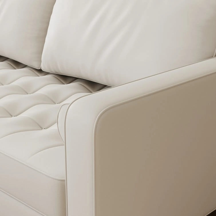 70" Tufted Faux Leather Square Arm Sofa with 2 Toss Pillows