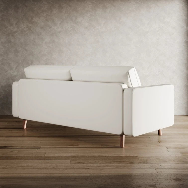 70" Tufted Faux Leather Square Arm Sofa with 2 Toss Pillows