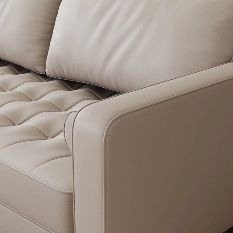 70" Tufted Faux Leather Square Arm Sofa with 2 Toss Pillows